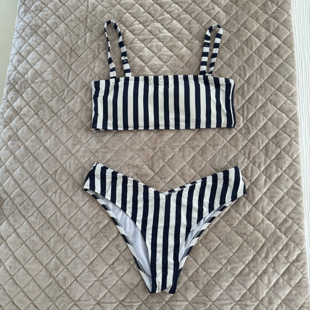 Striped Navy and White Bikini Set